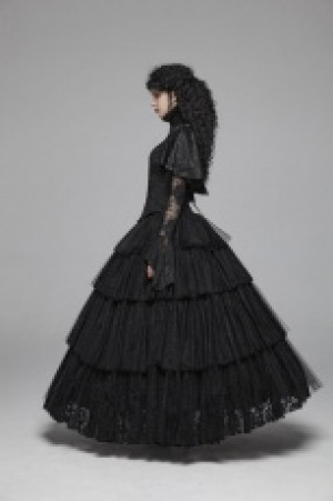  Gothic Long Tiered Skirt Punk Rave WQ-426BQF/BK -  