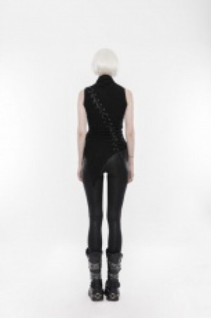  Punk Collar Broken Seam T-shirt Punk Rave WT-501BXF/BK -  