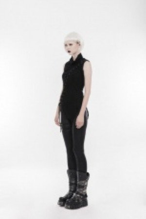  Punk Collar Broken Seam T-shirt Punk Rave WT-501BXF/BK -  