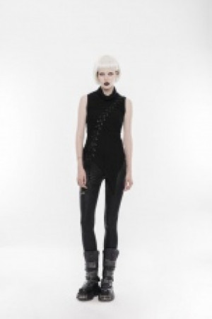 Punk Collar Broken Seam T-shirt Punk Rave WT-501BXF/BK -  