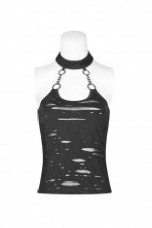  Punk Broken Hole Chain Knit Vest Punk Rave WT-541BXF/BK -  