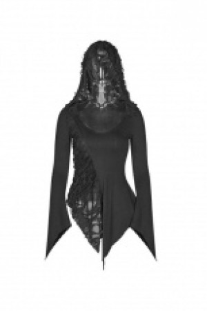  Dark Hooded asymmetric Long sleeve t-shirt Punk Rave WT-544TCF/BK -  