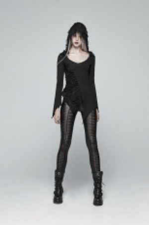  Dark Hooded asymmetric Long sleeve t-shirt Punk Rave WT-544TCF/BK -  
