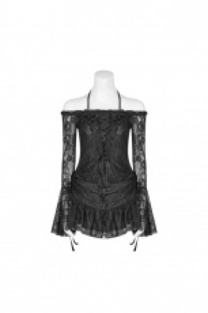  Gothic Boat Neck Lace Mini Shirt Punk Rave WT-552TCF/BK -  