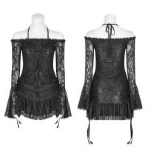  Gothic Boat Neck Lace Mini Shirt Punk Rave WT-552TCF/BK -  