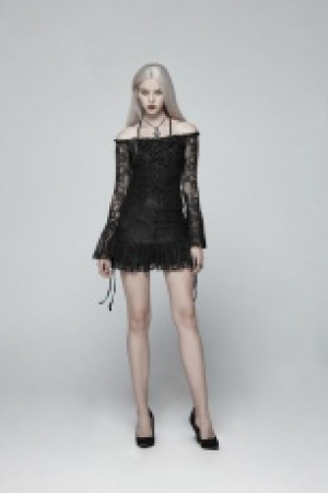  Gothic Boat Neck Lace Mini Shirt Punk Rave WT-552TCF/BK -  