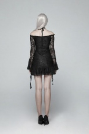 Gothic Boat Neck Lace Mini Shirt Punk Rave WT-552TCF/BK -  
