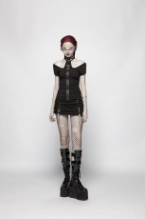  Punk Military Short Sleeve Knitted T-shirt Punk Rave WT-553TDF/BK -  