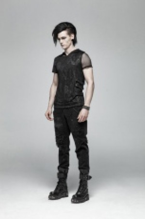  Punk Print Short Sleeve Hooded T-shirt Punk Rave WT-560TDM/BK -  