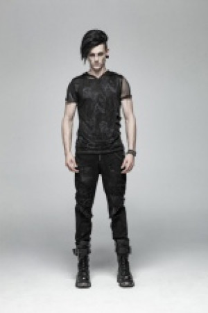  Punk Print Short Sleeve Hooded T-shirt Punk Rave WT-560TDM/BK -  