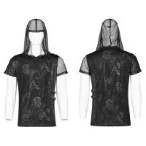  Punk Print Short Sleeve Hooded T-shirt Punk Rave WT-560TDM/BK -  