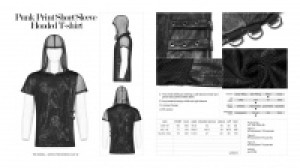  Punk Print Short Sleeve Hooded T-shirt Punk Rave WT-560TDM/BK -  