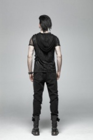  Punk Print Short Sleeve Hooded T-shirt Punk Rave WT-560TDM/BK -  