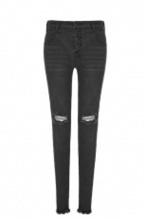  PUNK daily choker front broken holes super slim trousers Punk Rave OPK-132NCF/BK -  