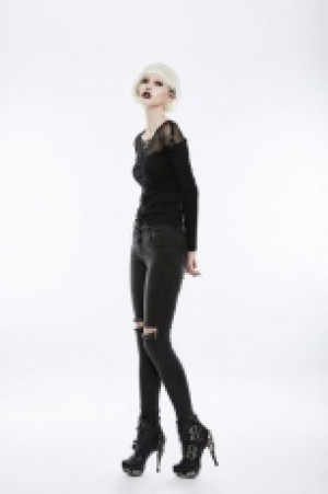  PUNK daily choker front broken holes super slim trousers Punk Rave OPK-132NCF/BK -  