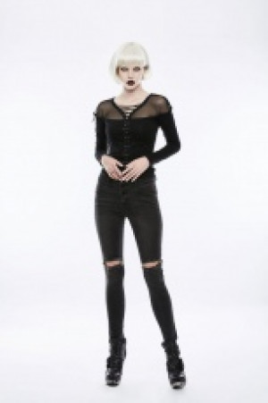  PUNK daily choker front broken holes super slim trousers Punk Rave OPK-132NCF/BK -  