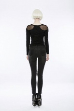  PUNK daily choker front broken holes super slim trousers Punk Rave OPK-132NCF/BK -  
