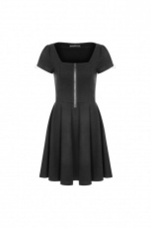  Square Collar Short Sleeve Knitted Dress -  1