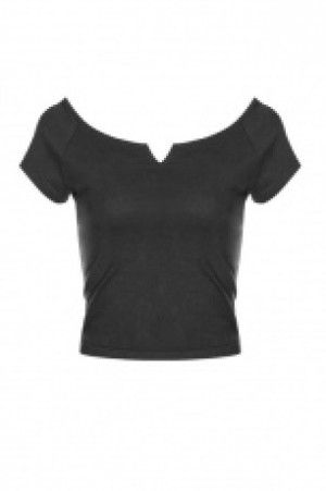  Off shoulderV Collar Stitching Bandage T-shirt -  1