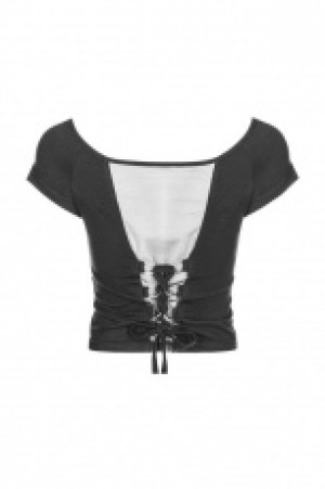  Off shoulderV Collar Stitching Bandage T-shirt -  3