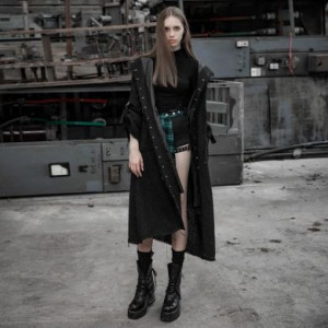 Dark burns loose long coat with eyelet Punk Rave OPY-362DQF/BK -  