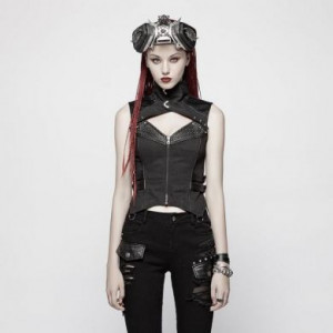 Жилет Women's Punk Zip Up Stand Collar Waistcoat Vest Punk Rave WY-967MJF/BK - маленькая картинка