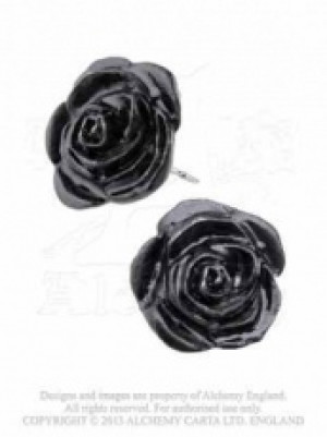  Black Rose Studs Alchemy Gothic E339 -  