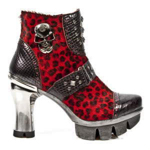  M.NEOPUNK005-C3 PITON NEGRO GRAFITO REVESS ROJO PELO LEOPARD - 