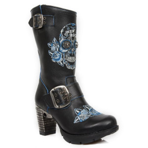  M.TR047-S2 RAW NEGRO, BORDADOS AZUL, TRAIL NEGRO TACON ACERO - 