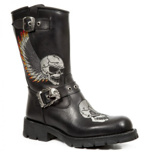  ITALI NEGRO BORDADOS CALAVERA ALAS GRIS MOTORCYCLE - 