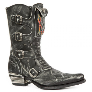  M.WST022-S1 VINTAGE RASPADO NEGRO BORDADOS GRIS LLAMAS FUEGO - 
