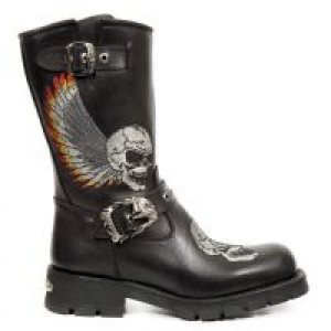  ITALI NEGRO BORDADOS CALAVERA ALAS GRIS MOTORCYCLE New Rock M.7642-S1 -  