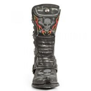  M.WST022-S1 VINTAGE RASPADO NEGRO BORDADOS GRIS LLAMAS FUEGO -  3