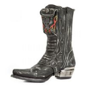  M.WST022-S1 VINTAGE RASPADO NEGRO BORDADOS GRIS LLAMAS FUEGO -  4