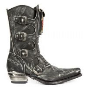  M.WST022-S1 VINTAGE RASPADO NEGRO BORDADOS GRIS LLAMAS FUEGO -  2