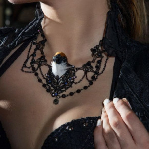       Steampunk cNecklace Bird Coffee /  - 