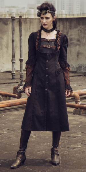  Steampunk Long Overcoat Black/Red - 
