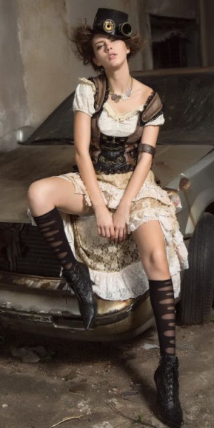  Steampunk Long skirt White - 