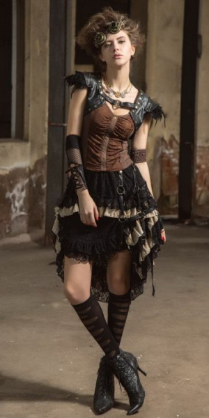  Steampunk Long skirt Black - 