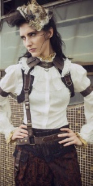 Steampunk Long Skirt Black/Red RQ-BL SP149br -  
