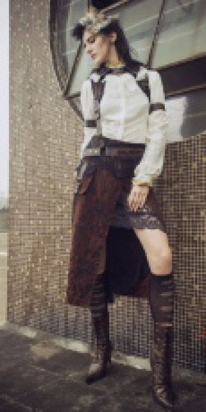  Steampunk Long Skirt Black/Red RQ-BL SP149br -  