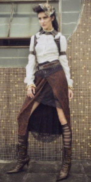  Steampunk Long Skirt Black/Red RQ-BL SP149br -  