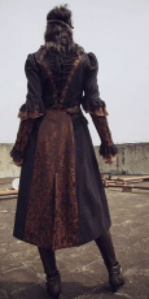  Steampunk Long Overcoat Black/Red -  1