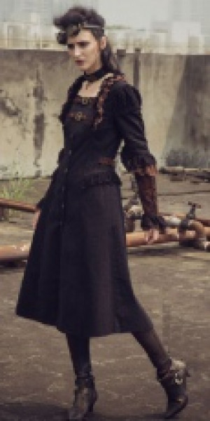  Steampunk Long Overcoat Black/Red -  2