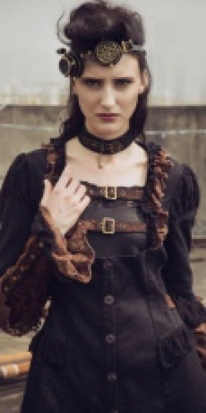  Steampunk Long Overcoat Black/Red -  4