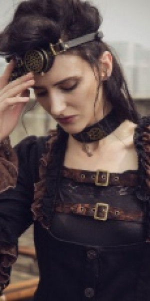  Steampunk Long Overcoat Black/Red -  6