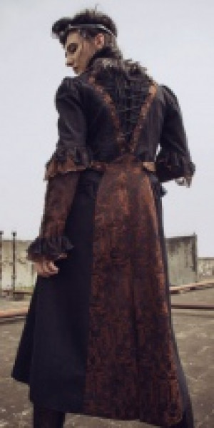  Steampunk Long Overcoat Black/Red -  8