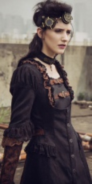  Steampunk Long Overcoat Black/Red -  3
