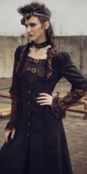  Steampunk Long Overcoat Black/Red -  5