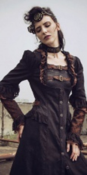  Steampunk Long Overcoat Black/Red -  7